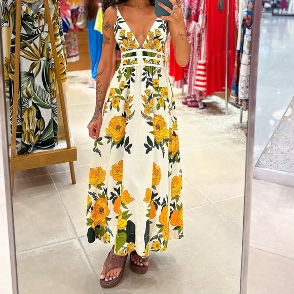 FARM Rio Garden Floral Maxi Dress in Yellow and White Size S - Picture 3 of 9